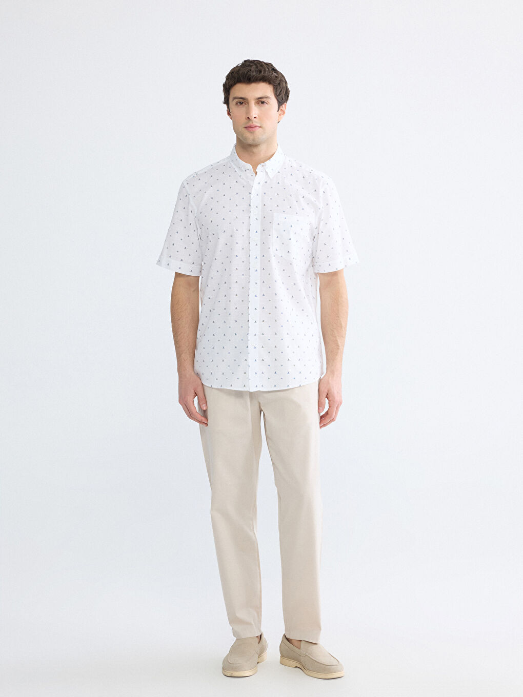 Πουκάμισο Ποπλίνα Κανονική Εφαρμογή με Σχέδια για Άνδρες-1