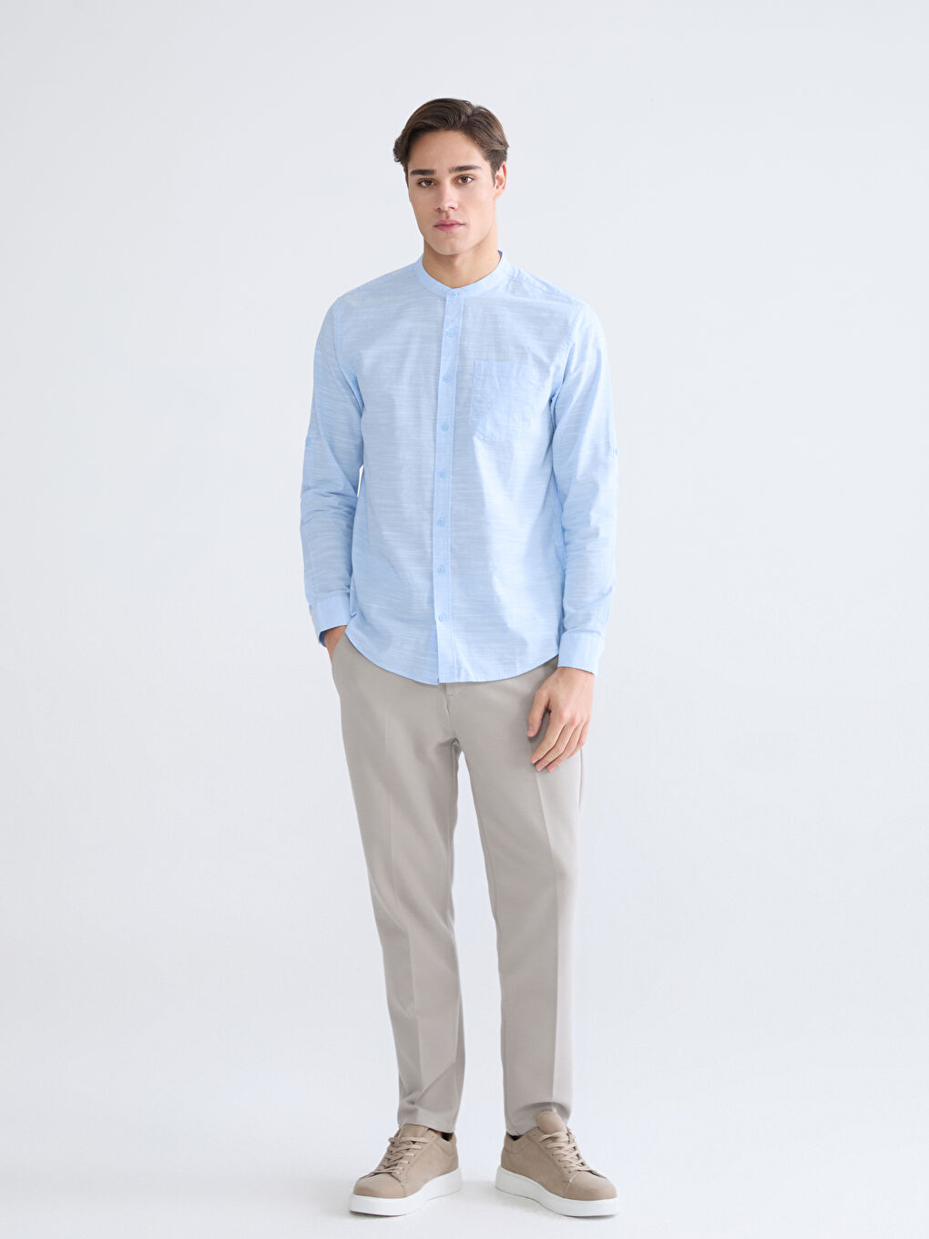 Ерлерге арналған стандартты пішім поплин жейде-1