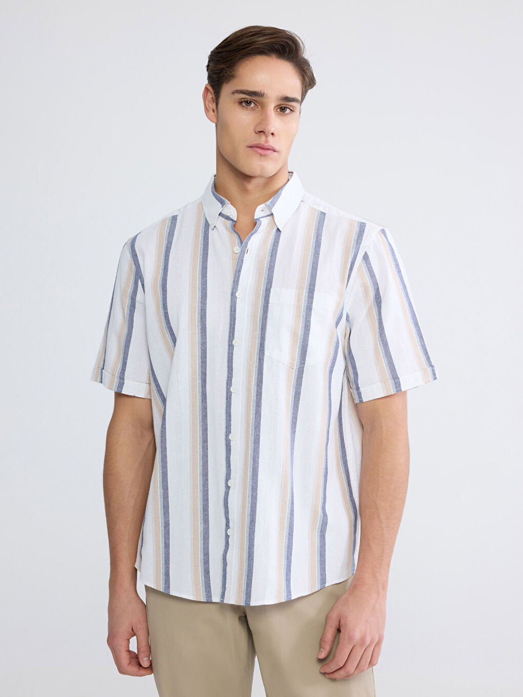 Regular Fit Striped Linen-Look Men's Shirt