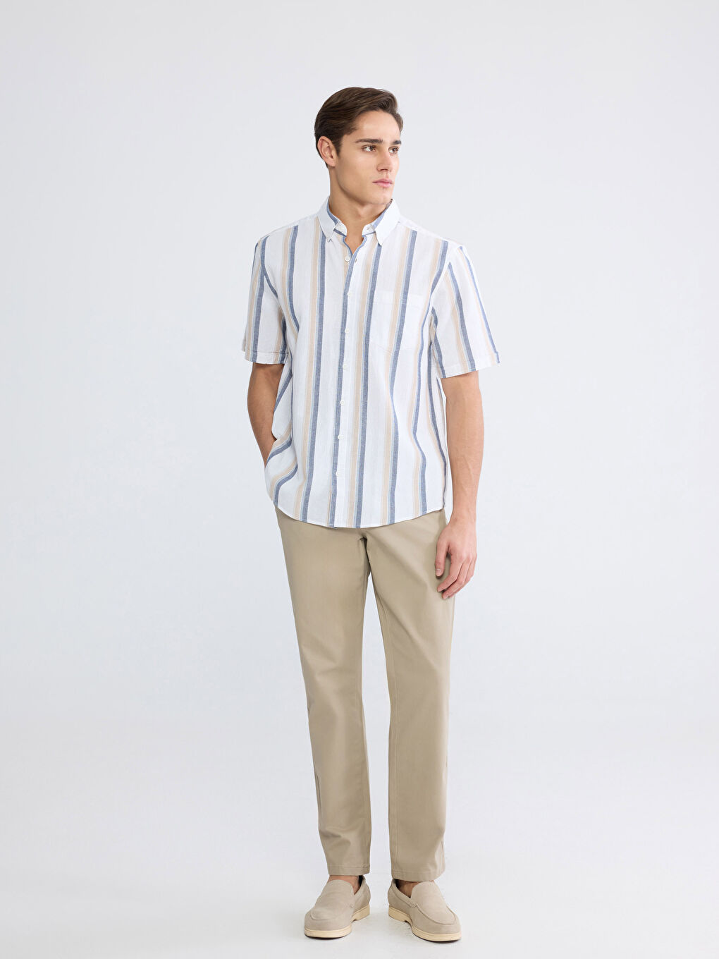 Regular Fit Striped Linen-Look Men's Shirt-1