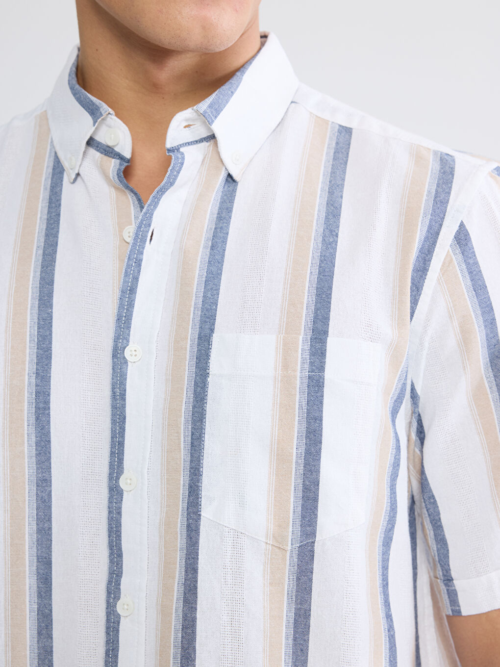 Regular Fit Striped Linen-Look Men's Shirt-2