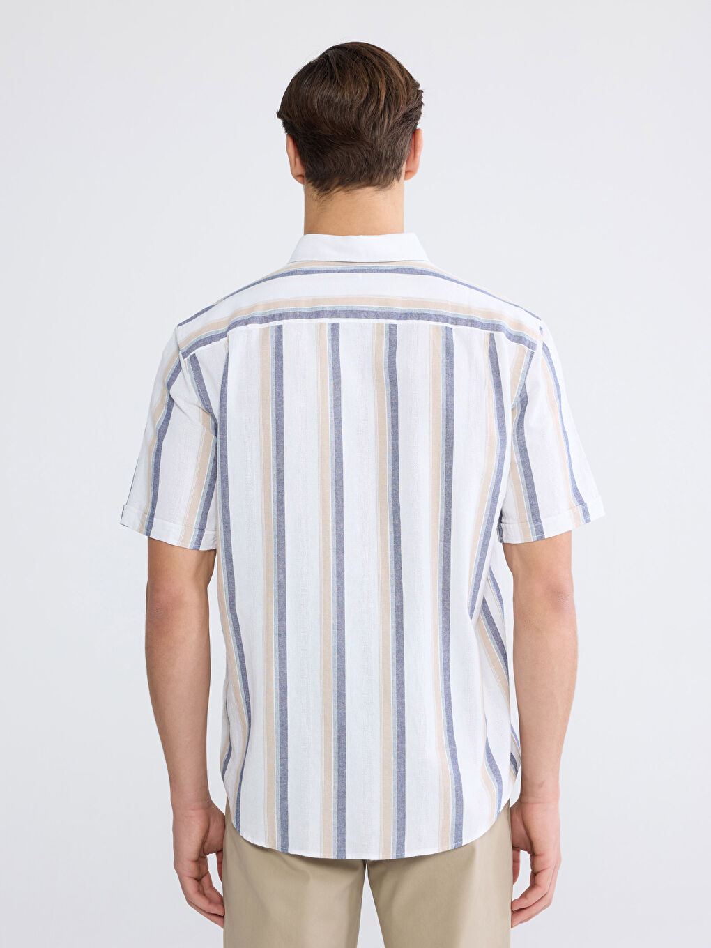 Regular Fit Striped Linen-Look Men's Shirt-3