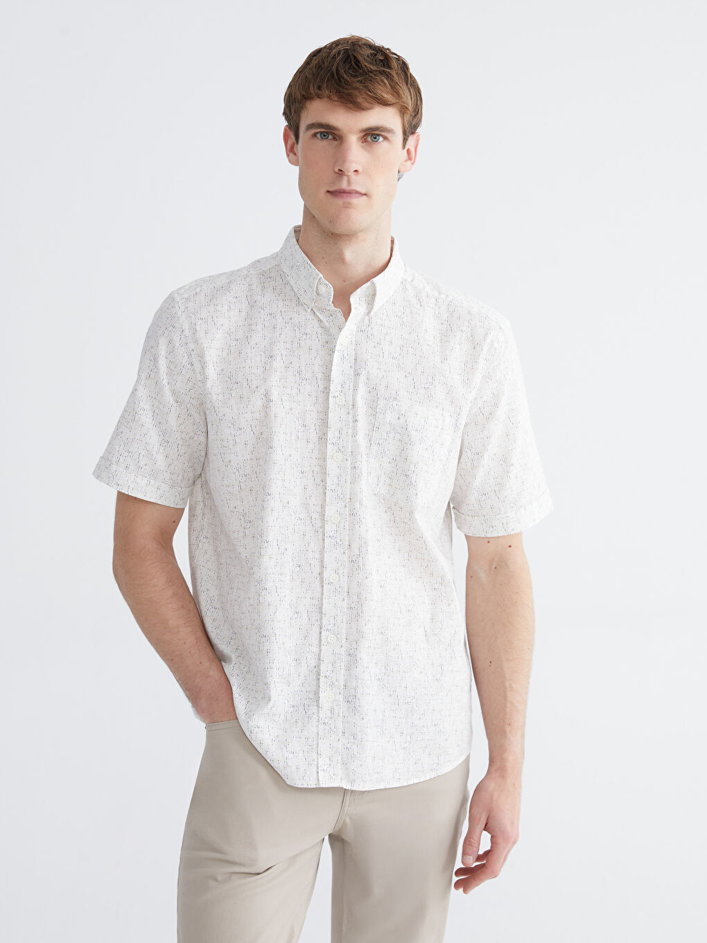 Men's Regular Fit Patterned Poplin Shirt-3