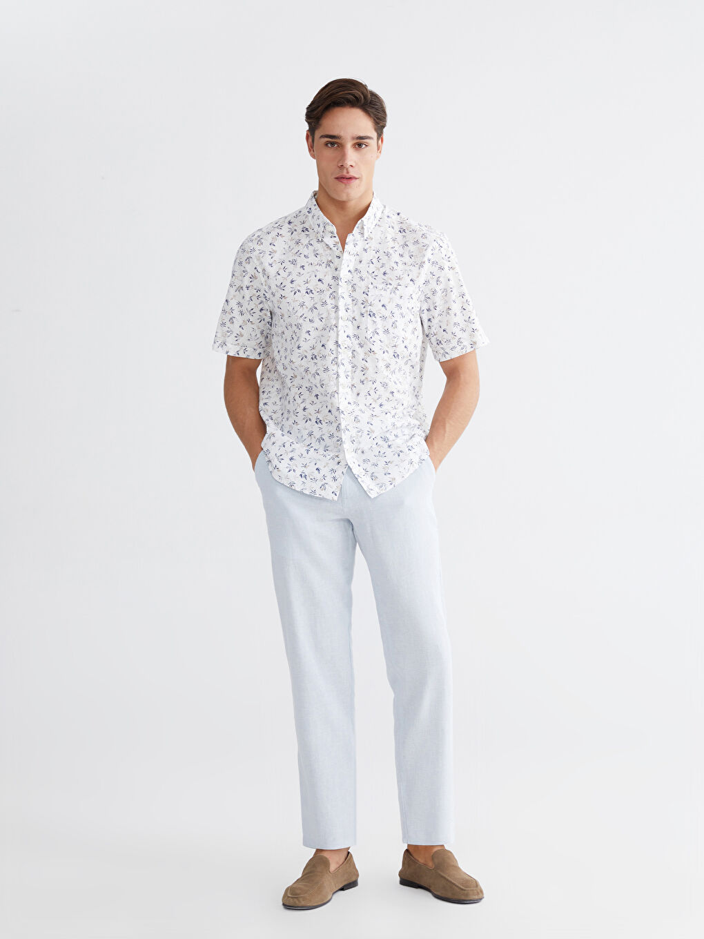 Мъжка риза с обикновена кройка от шарен поплин-1