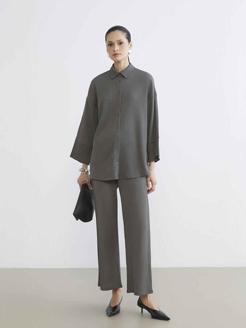 Textured Oversized Women's Shirt Tunic-1