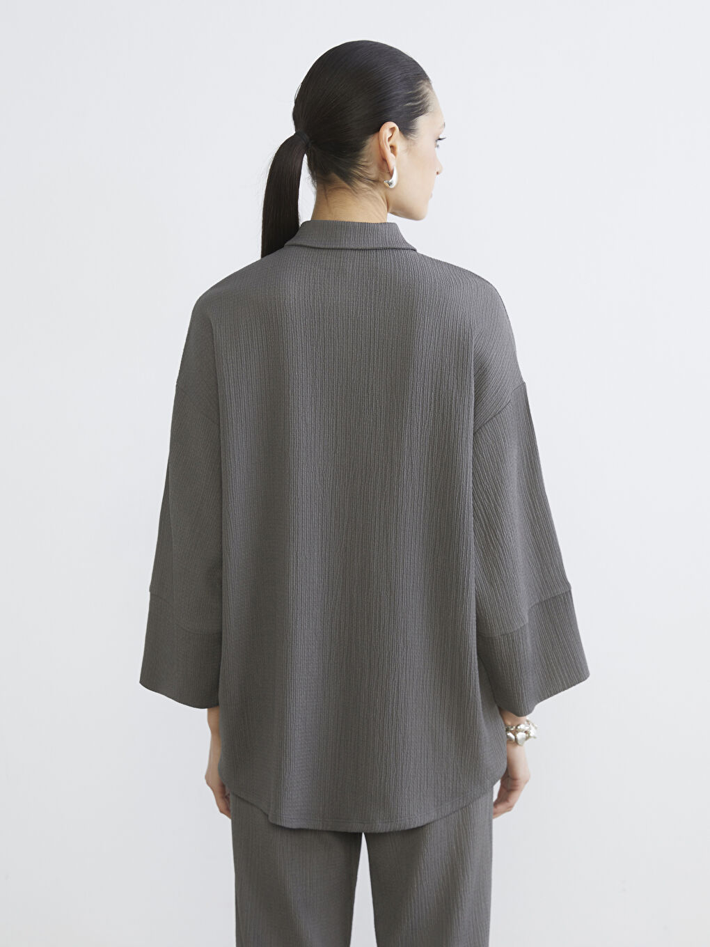 Textured Oversized Women's Shirt Tunic-3