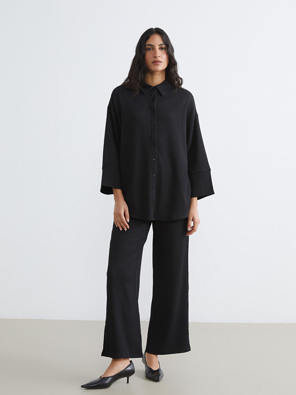 Текстурированная свободная женская рубашка-туника-1