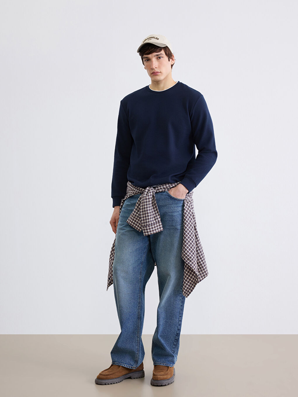 Lacivert Bisiklet Yaka Erkek Sweatshirt-1