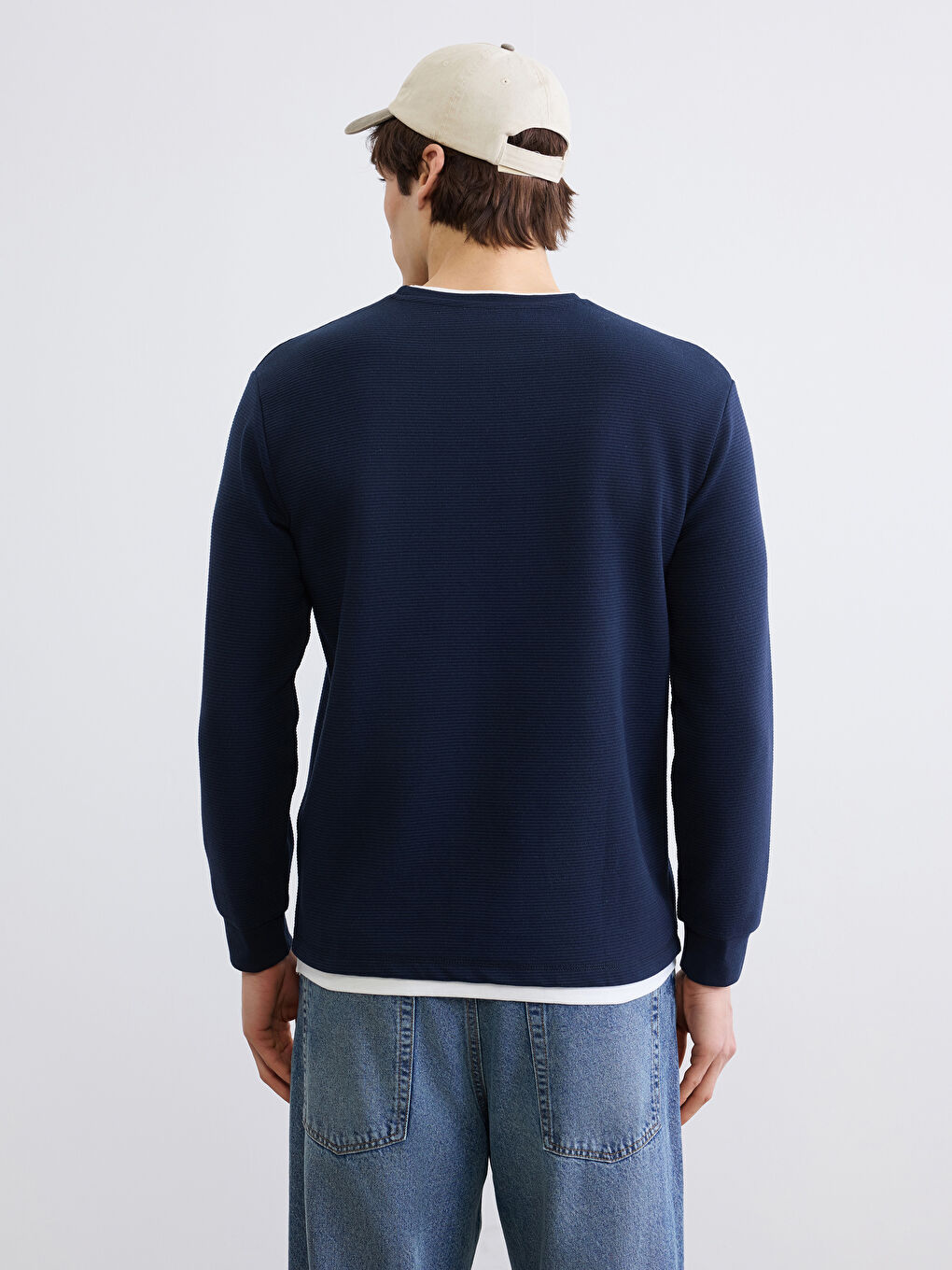 Lacivert Bisiklet Yaka Erkek Sweatshirt-3