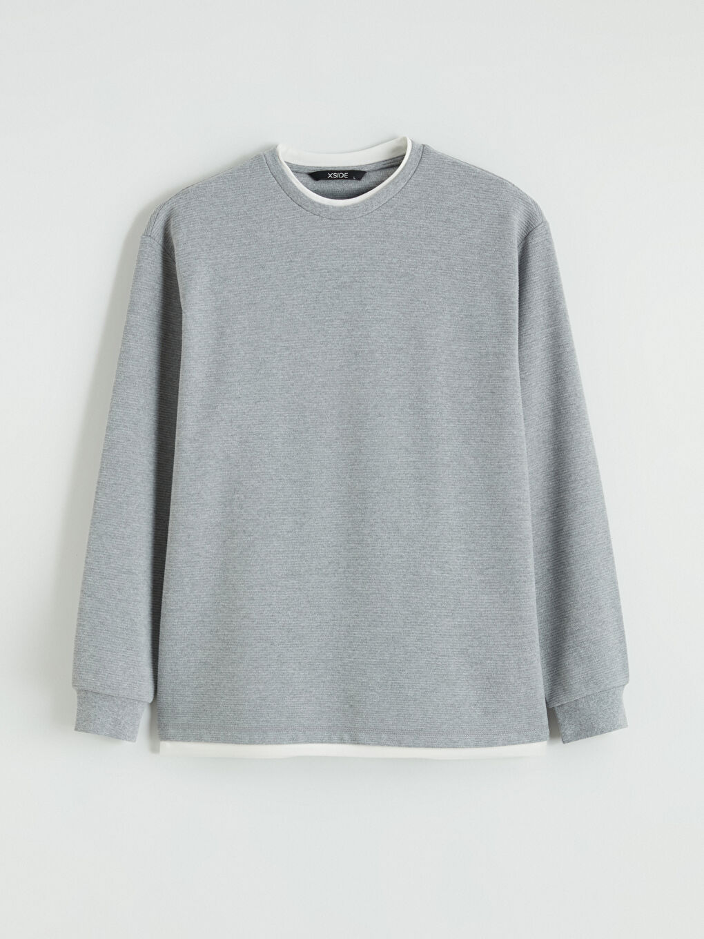 Gri Katman Görünümlü Bisiklet Yaka Erkek Sweatshirt