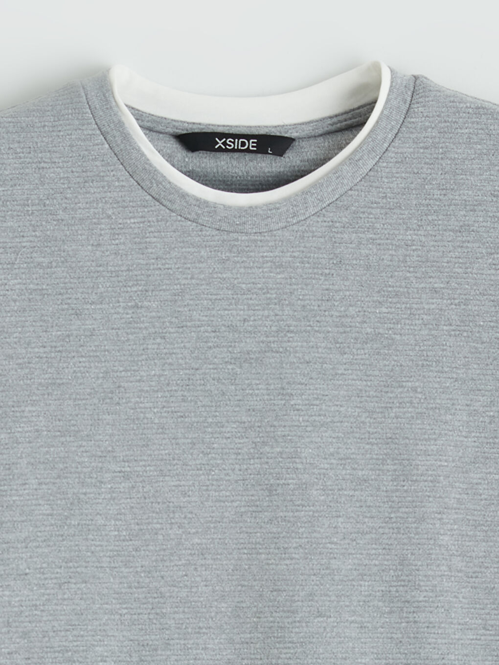 Gri Katman Görünümlü Bisiklet Yaka Erkek Sweatshirt-1