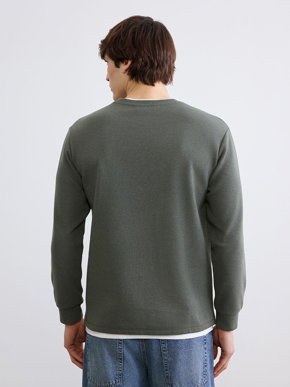 Yeşil Bisiklet Yaka Erkek Sweatshirt-3