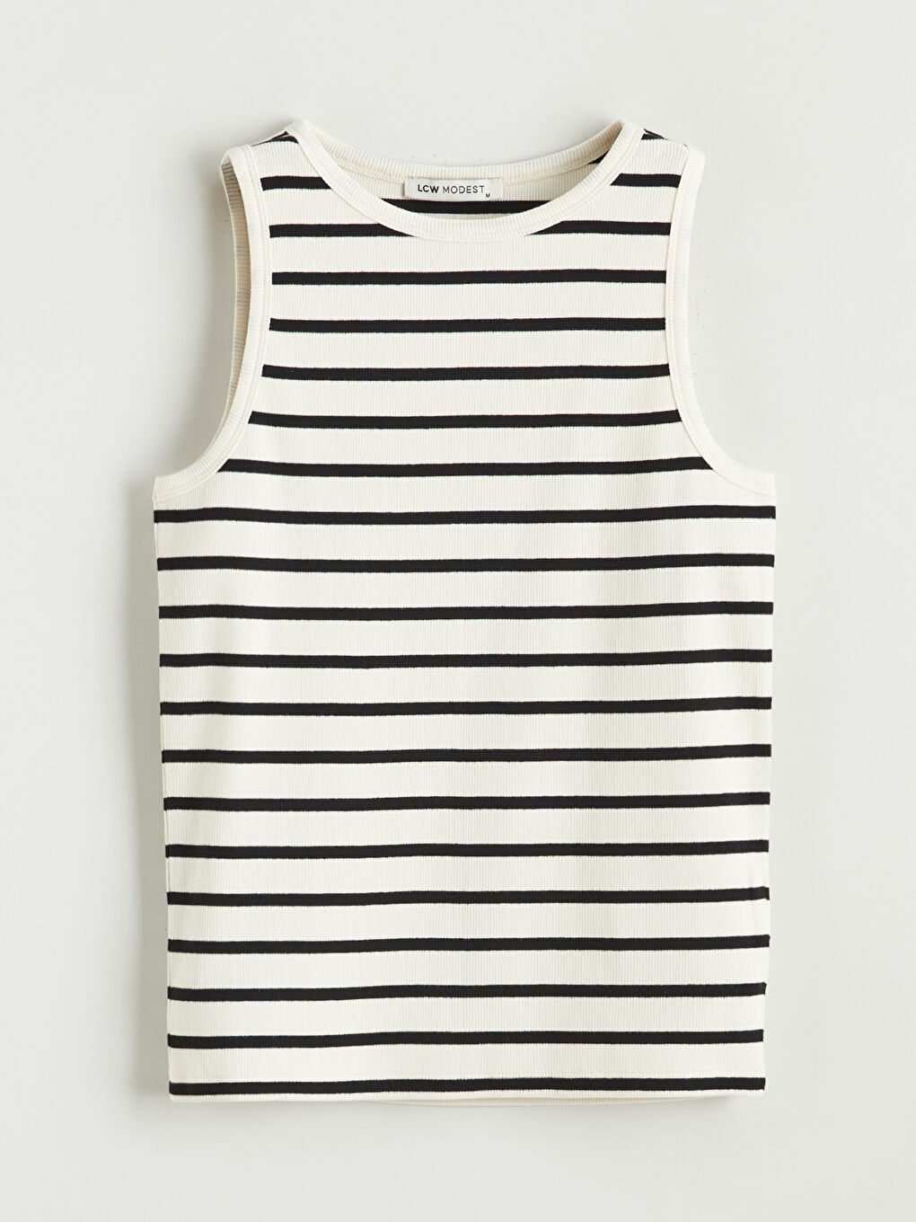 Striped women's tank top with a crew neck.-4