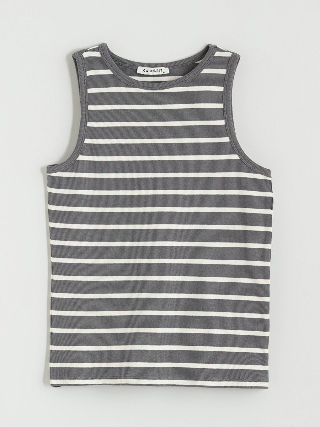 Striped women's tank top with a crew neck.-4
