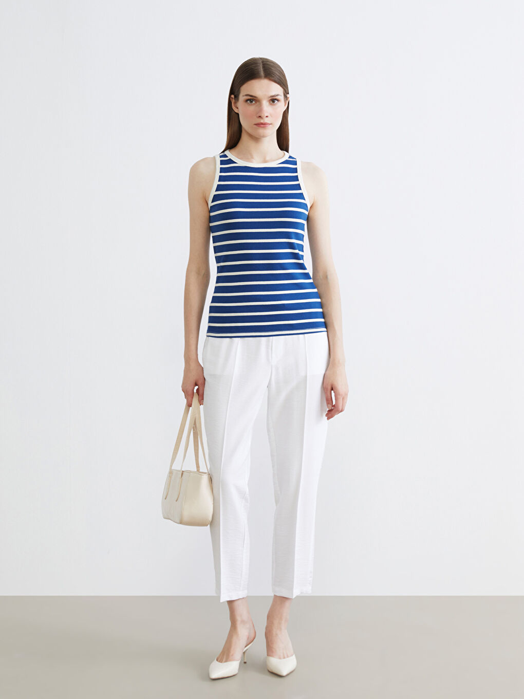 توب مخطط بلا كم بكول مدور.-1