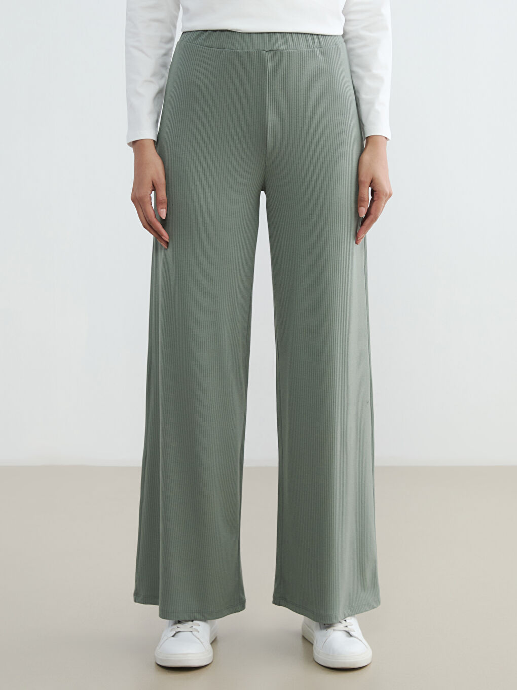 Textured Women's Trousers with Elastic Waistband-1