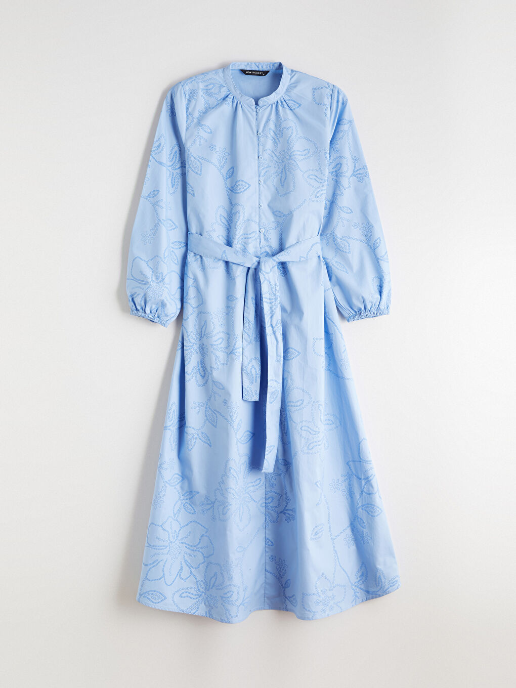 Embroidered Poplin Dress with a Mandarin Collar-4