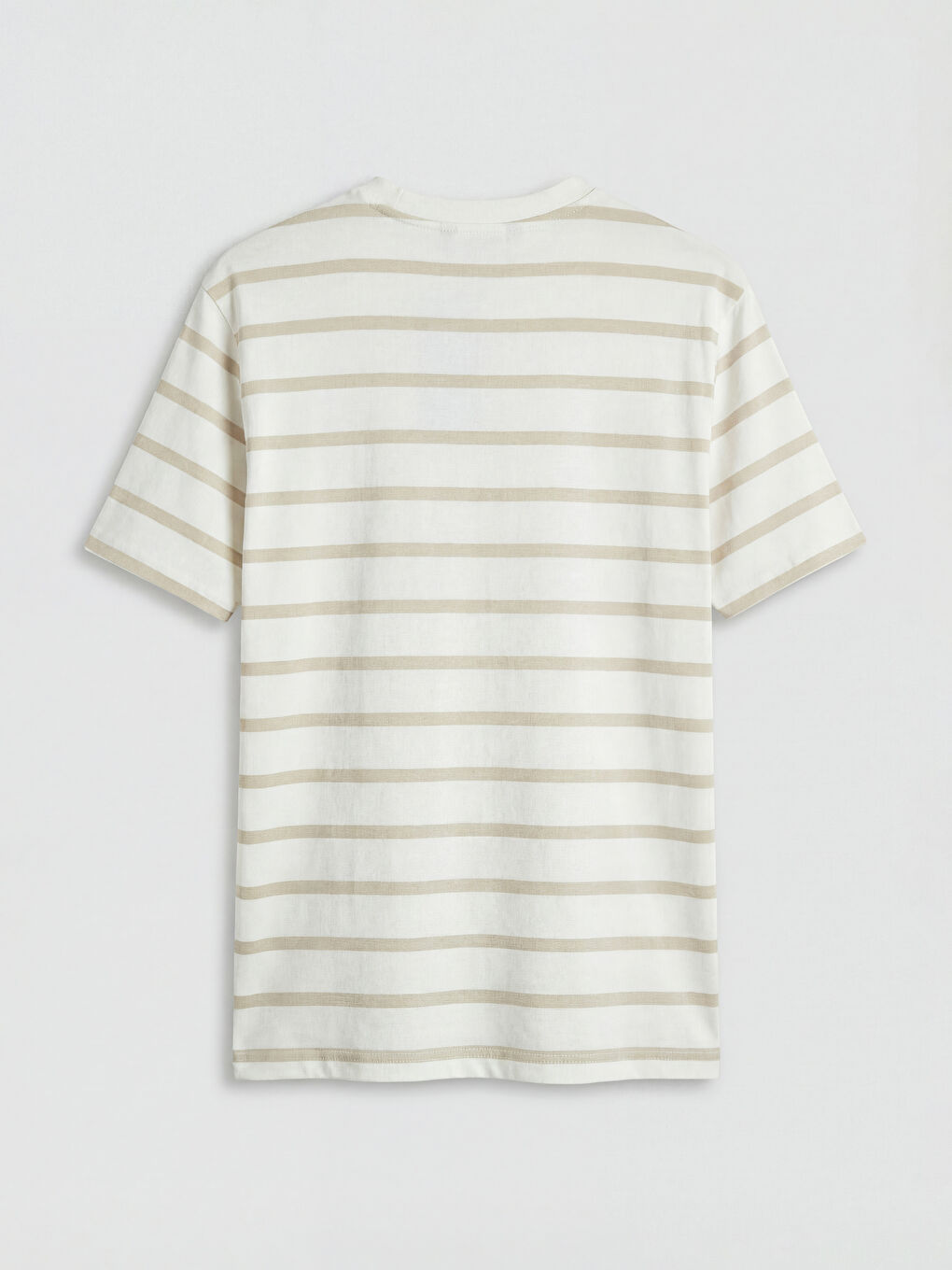 Bej Bisiklet Yaka Çizgili Penye Erkek Tişört-1