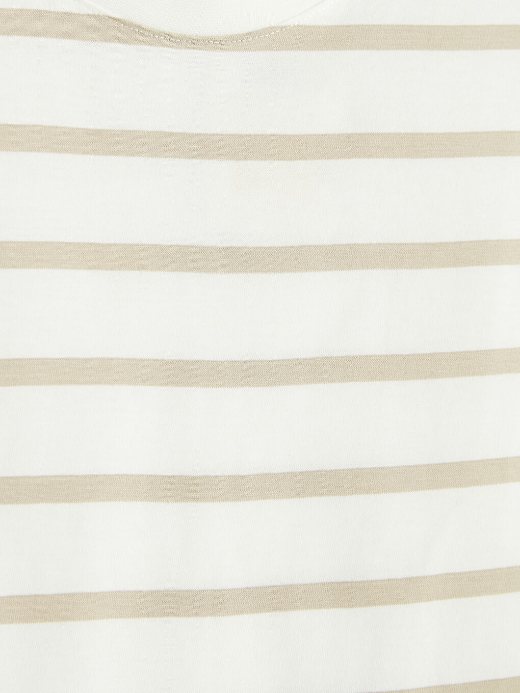 Bej Bisiklet Yaka Çizgili Penye Erkek Tişört-2