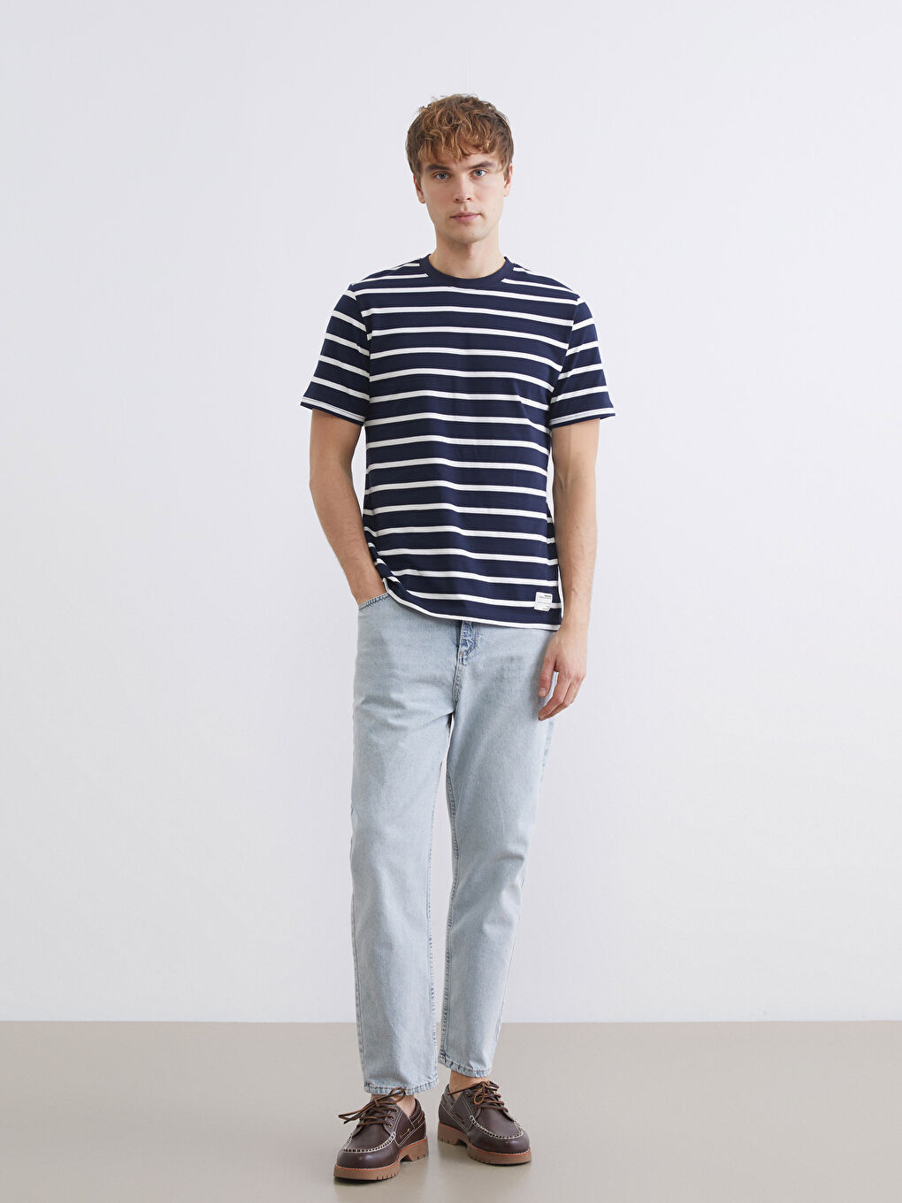 Striped crew neck jersey T-shirt for men.-1