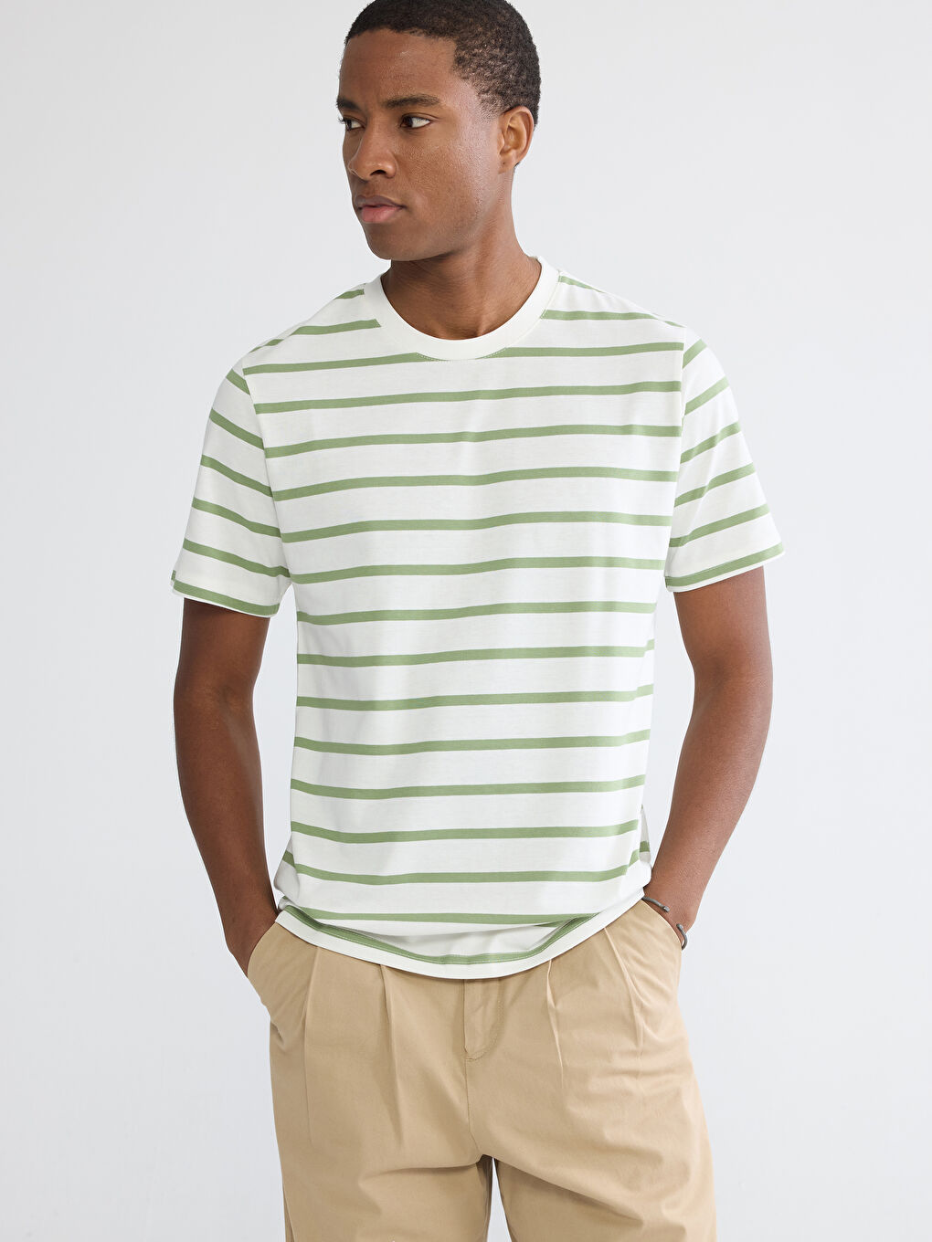 Striped crew neck jersey T-shirt for men