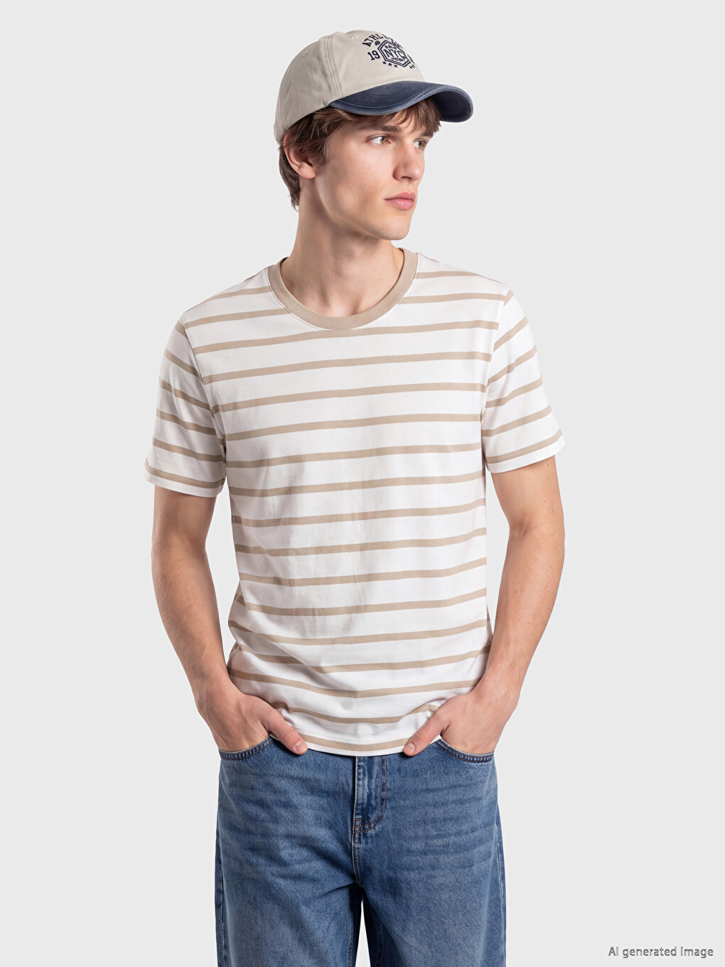 Crew Neck Striped Jersey Men's T-shirt