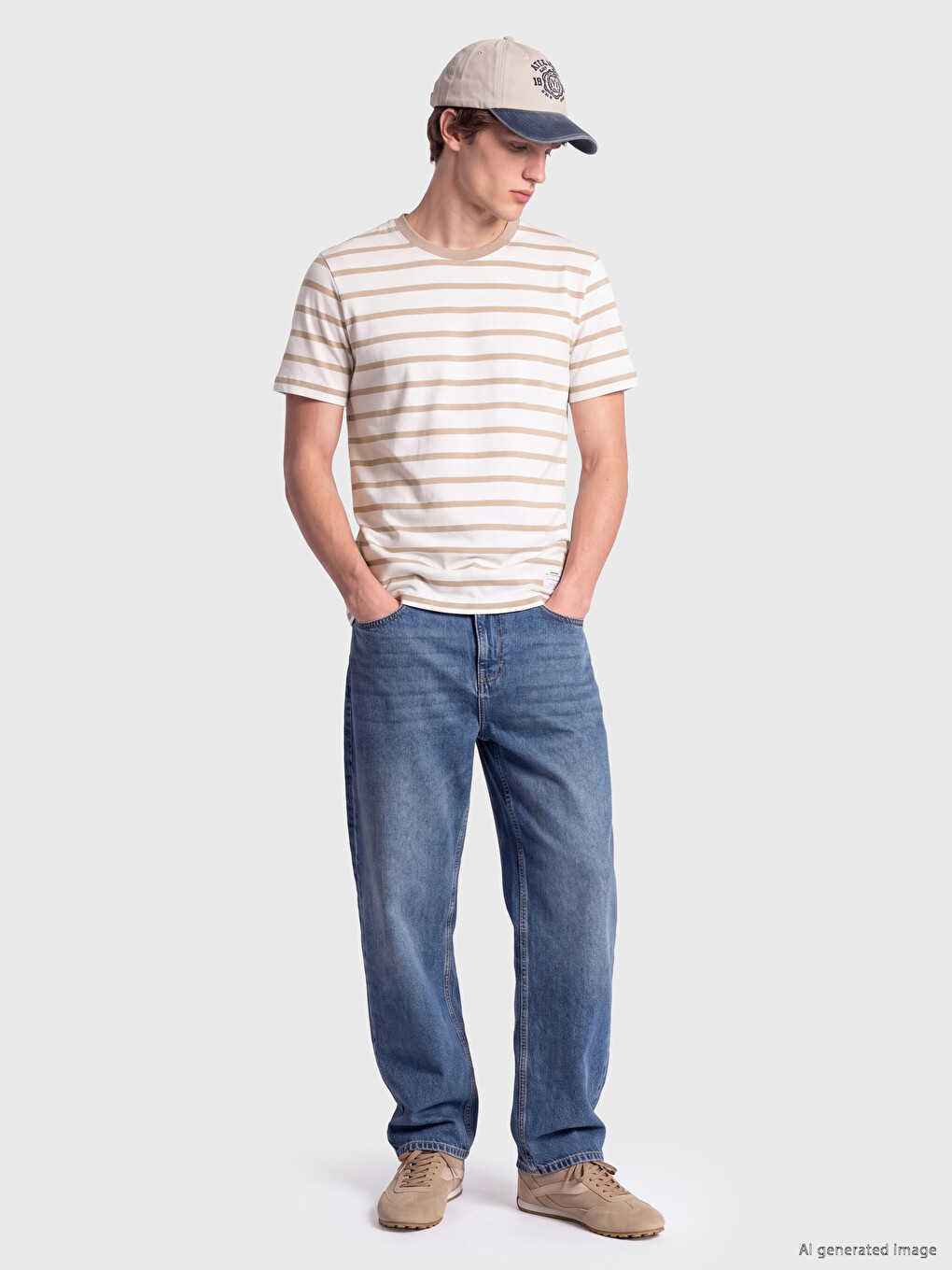 Crew Neck Striped Jersey Men's T-shirt-1