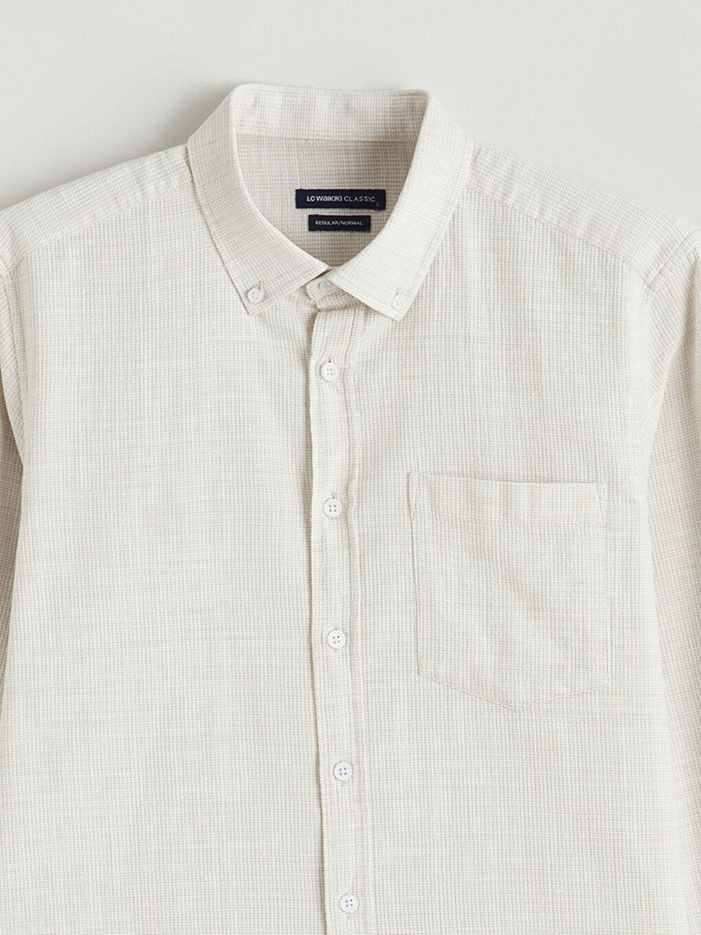 Bej Regular Fit Armürlü Erkek Gömlek-1