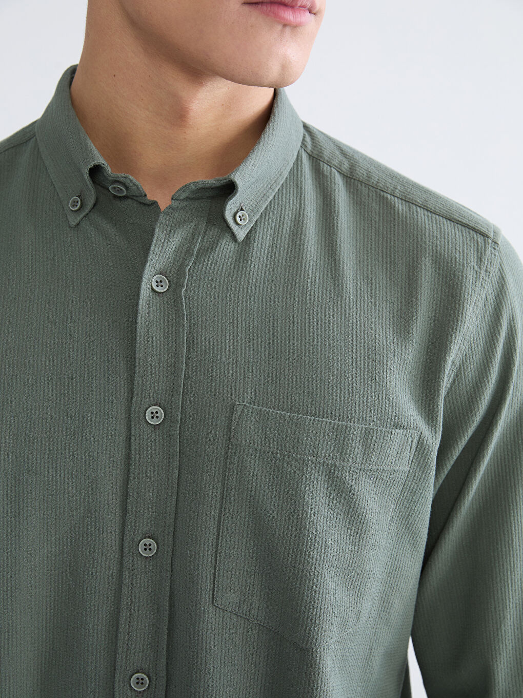 Yeşil Regular Fit Armürlü Erkek Gömlek-2