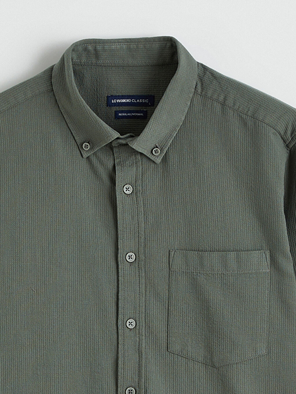 Yeşil Regular Fit Armürlü Erkek Gömlek-5