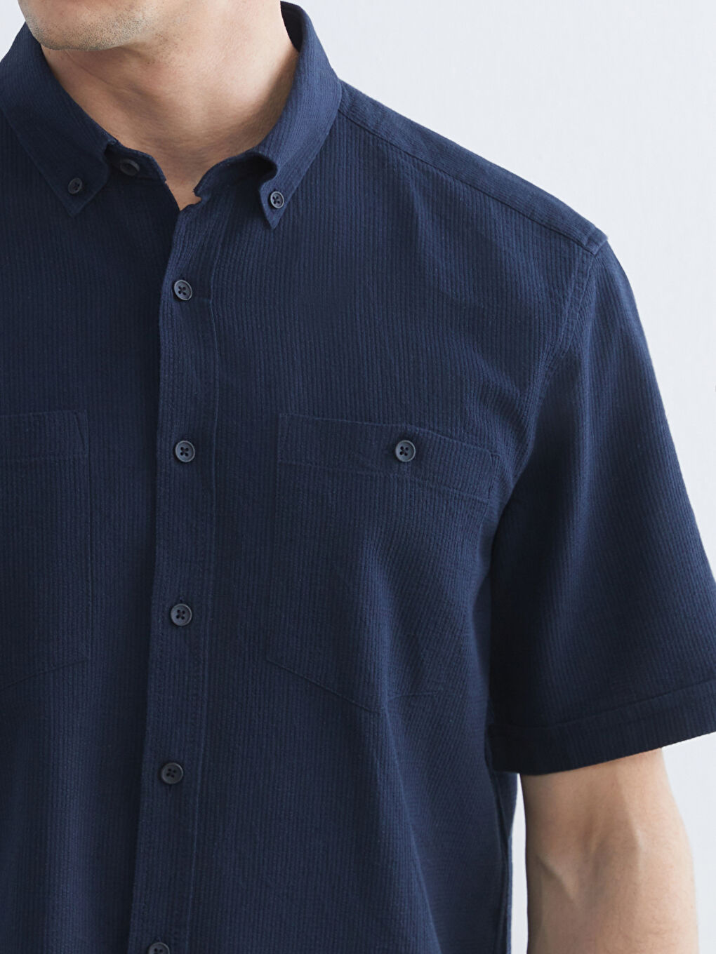Lacivert Regular Fit Armürlü Erkek Gömlek-2