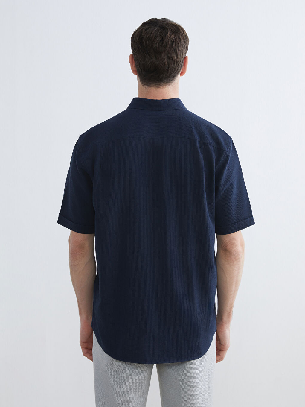 Lacivert Regular Fit Armürlü Erkek Gömlek-3