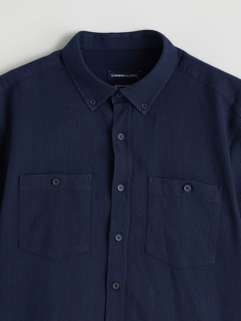 Lacivert Regular Fit Armürlü Erkek Gömlek-5