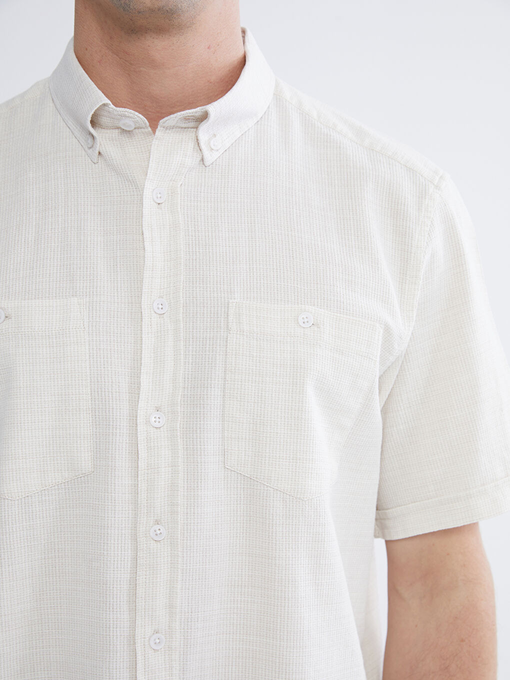 Bej Regular Fit Armürlü Erkek Gömlek-2