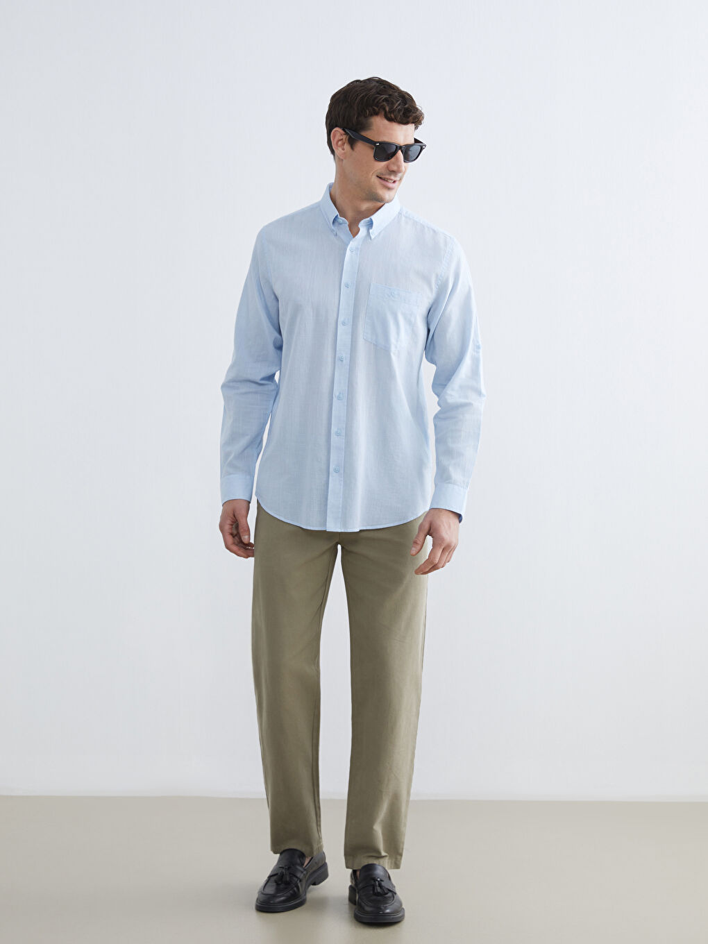 Mavi Regular Fit Keten Karışımlı Erkek Gömlek-1