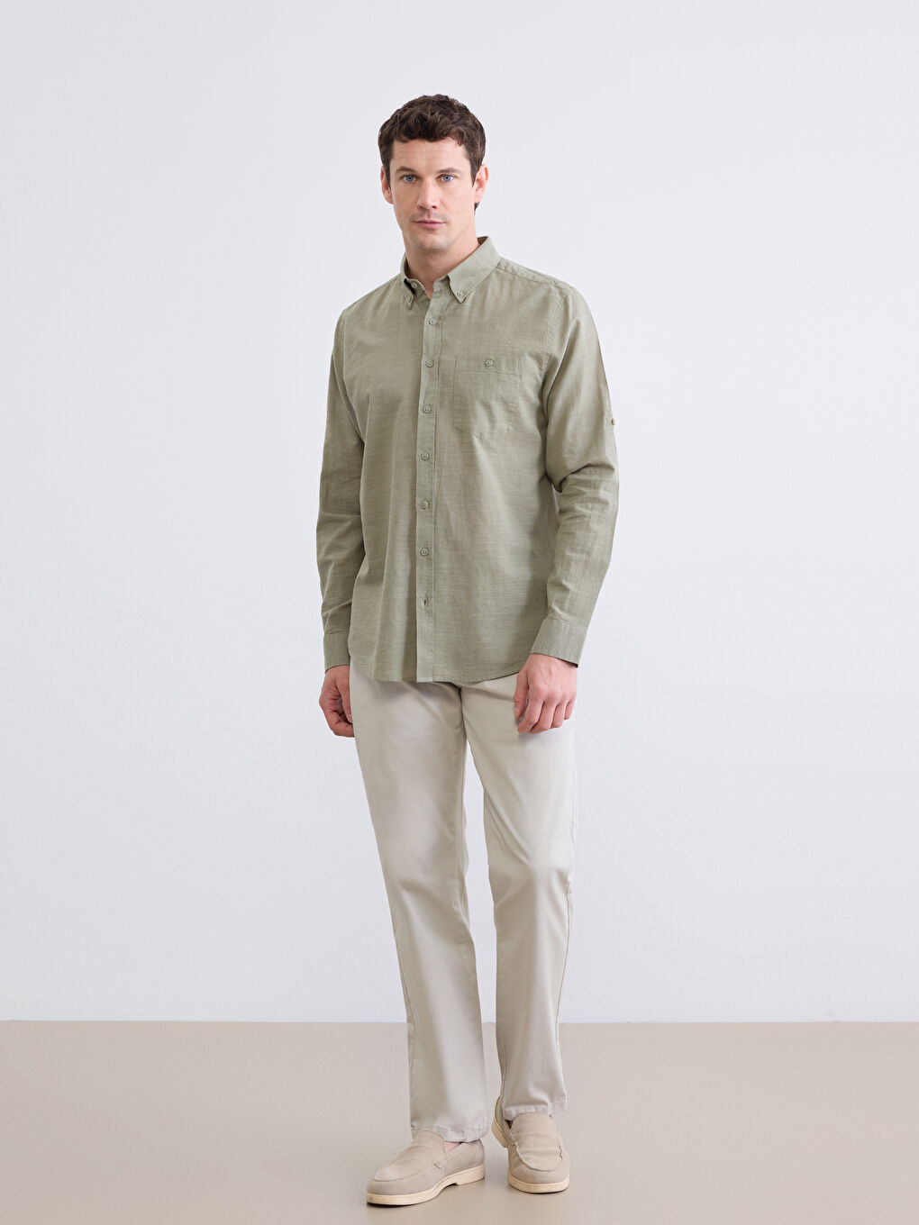 Тұрақты пішім зығыр қоспасы ерлер жейдесі-1