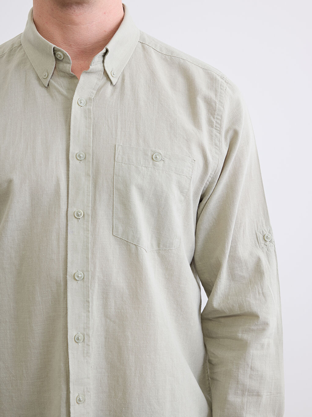 რეგულარული მორგება ლინენის ნაზავი მამაკაცის პერანგი-2