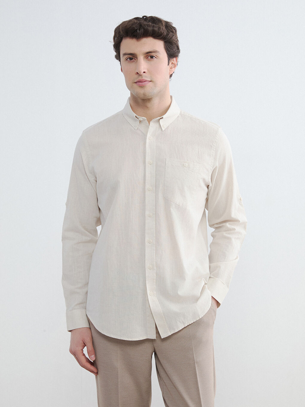 Regular Fit Linen Blend Men's Shirt