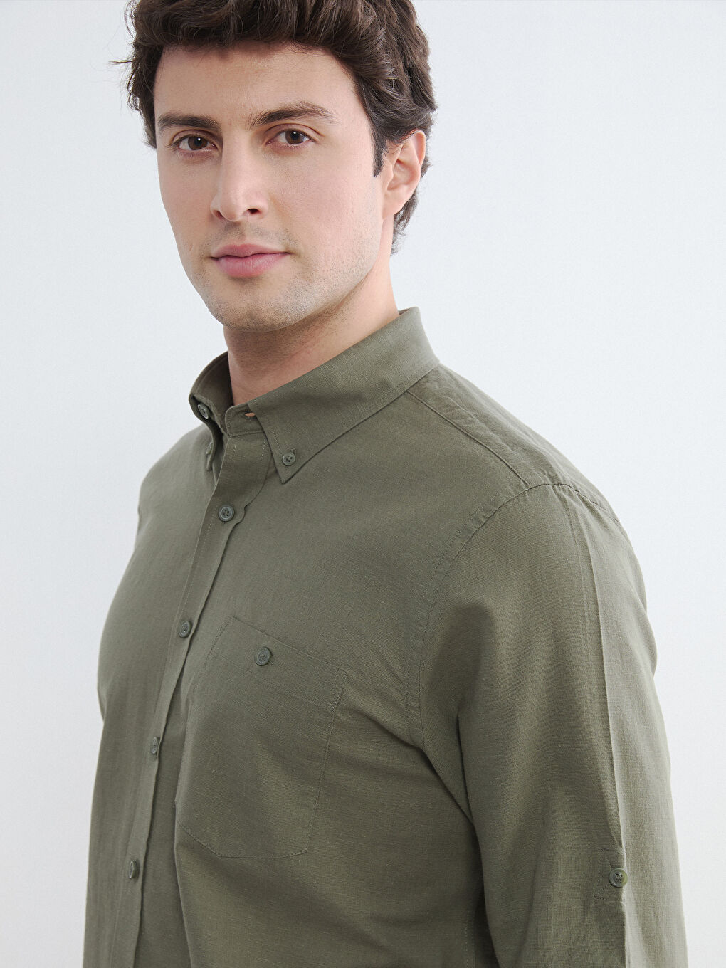 Regular Fit Linen Blend Men's Shirt-2