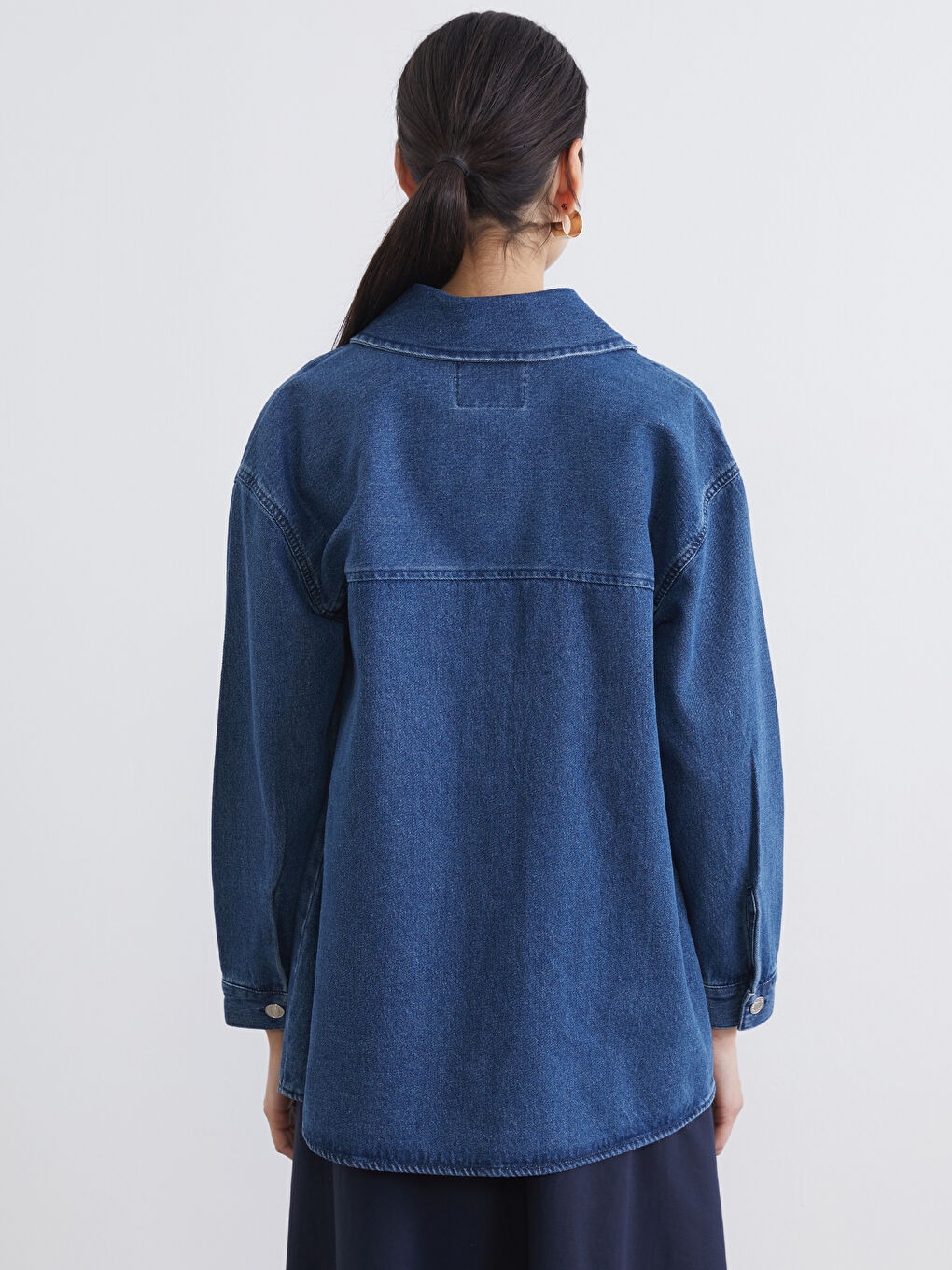 Women's Denim Jacket with Shirt Collar-3