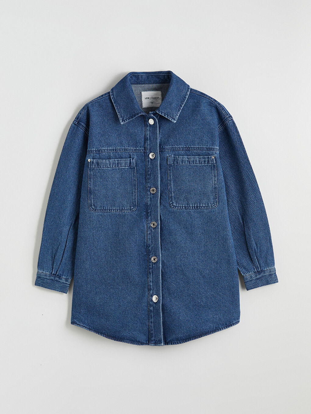 Women's Denim Jacket with Shirt Collar-4