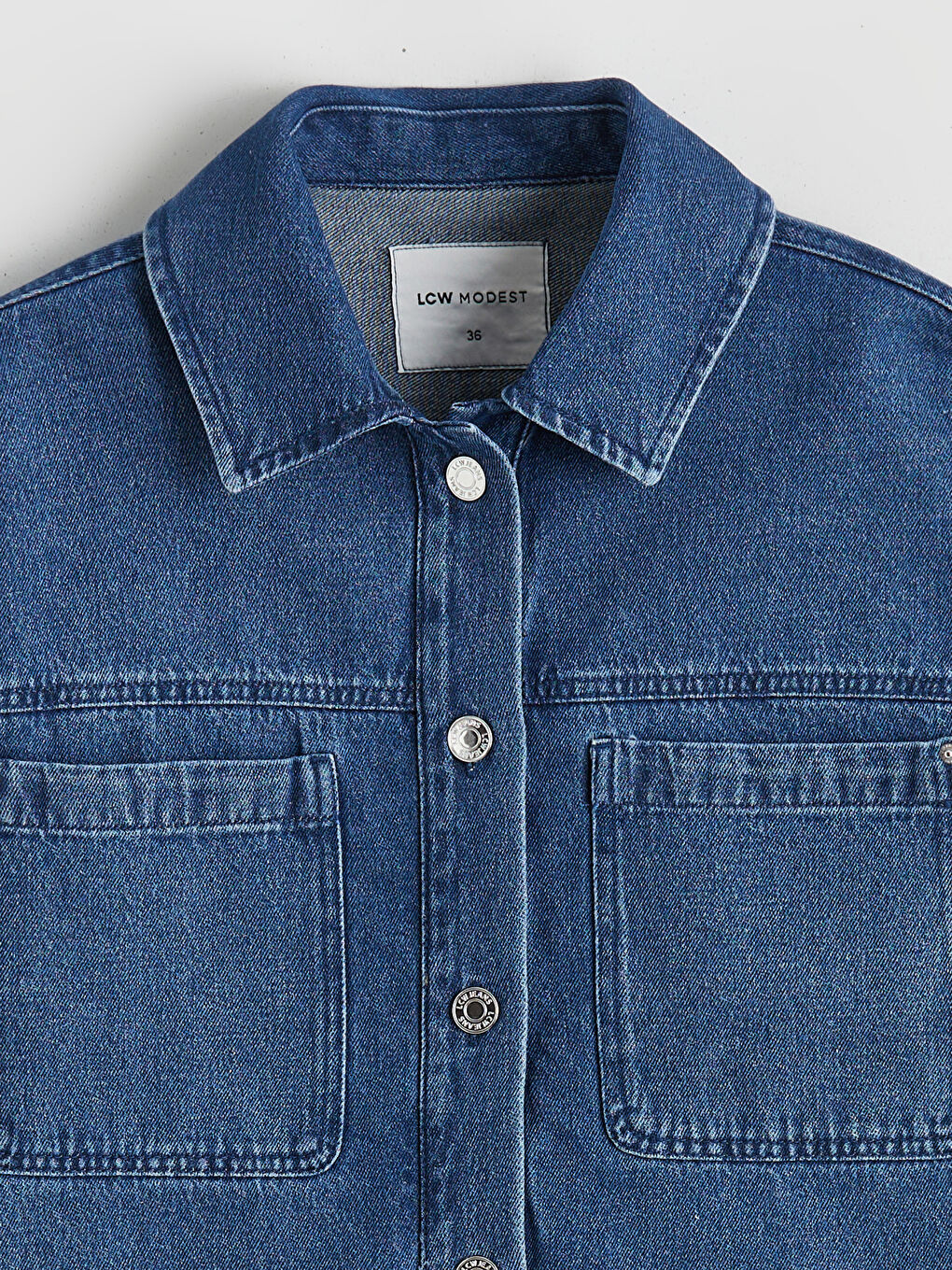 Women's Denim Jacket with Shirt Collar-5