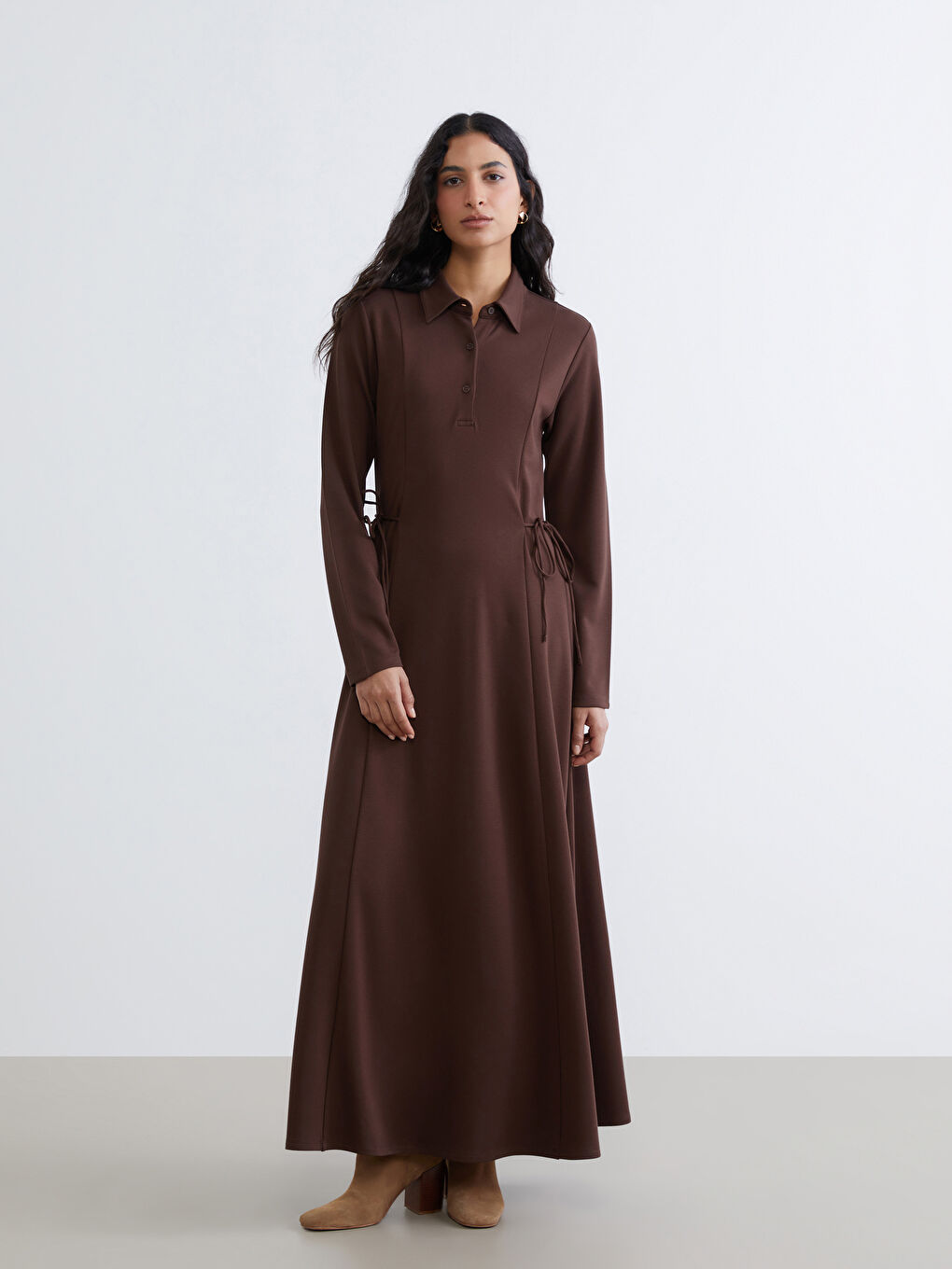 Shirt Dress with Necktie Detail-1