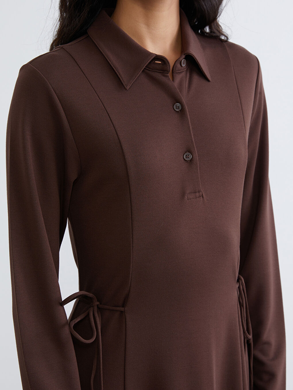 Shirt Dress with Necktie Detail-2