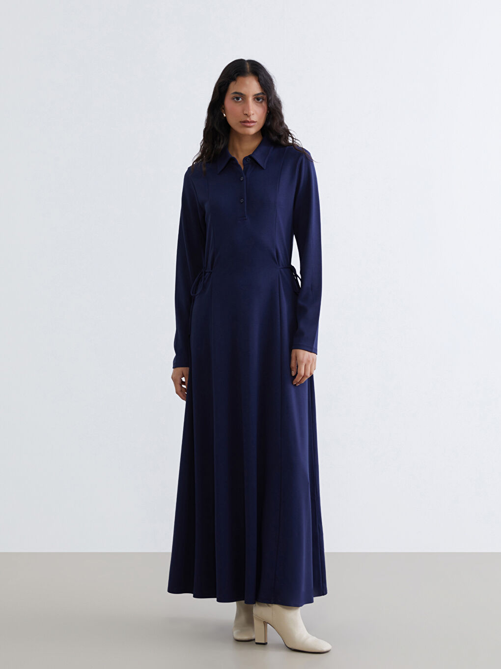 Shirt Collar Dress with Tie