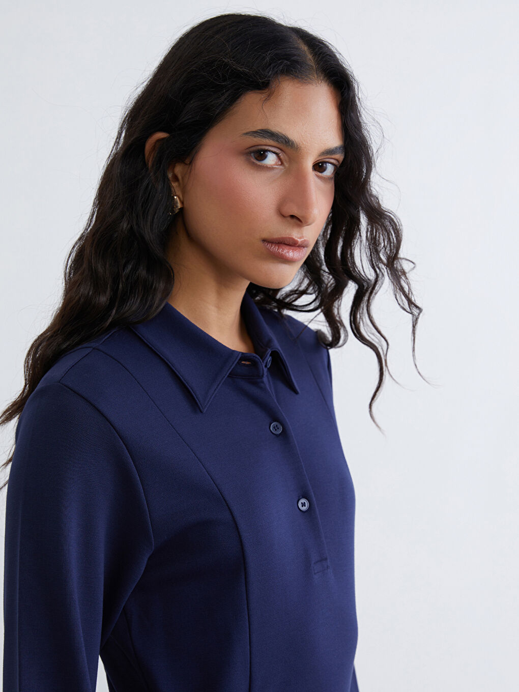 Shirt Collar Dress with Tie-1