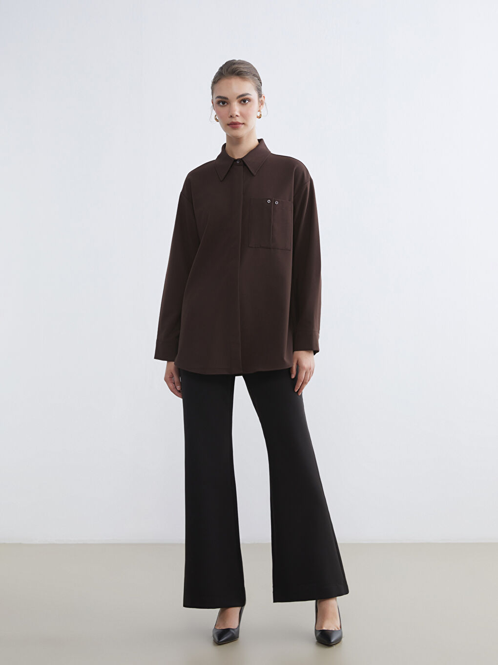 Slim Fit Flared Textured Trousers