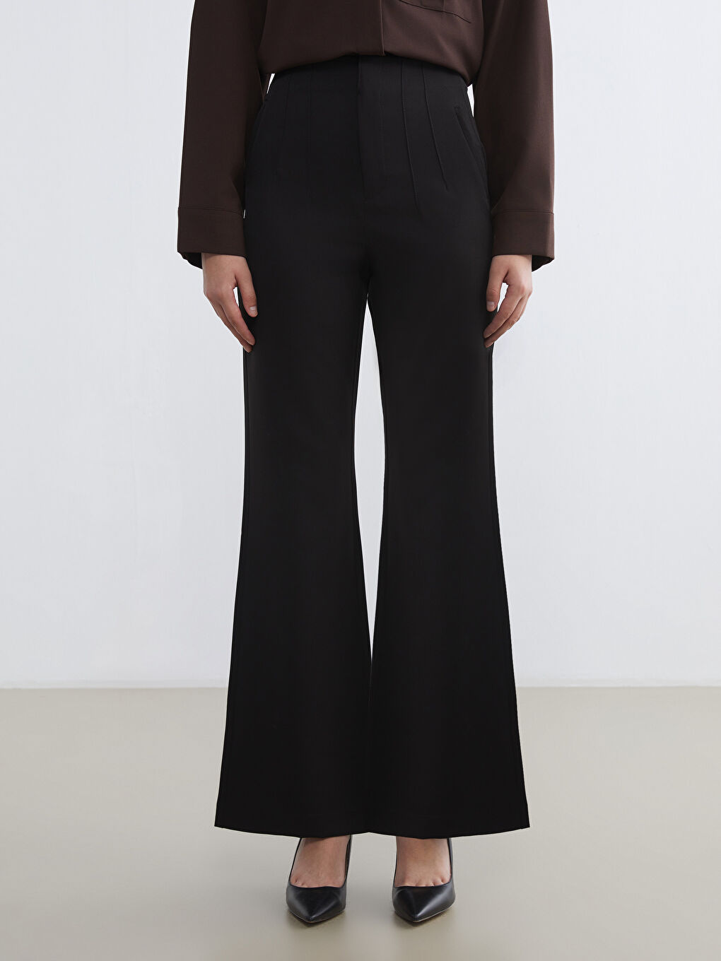 Slim Fit Flared Textured Trousers-1