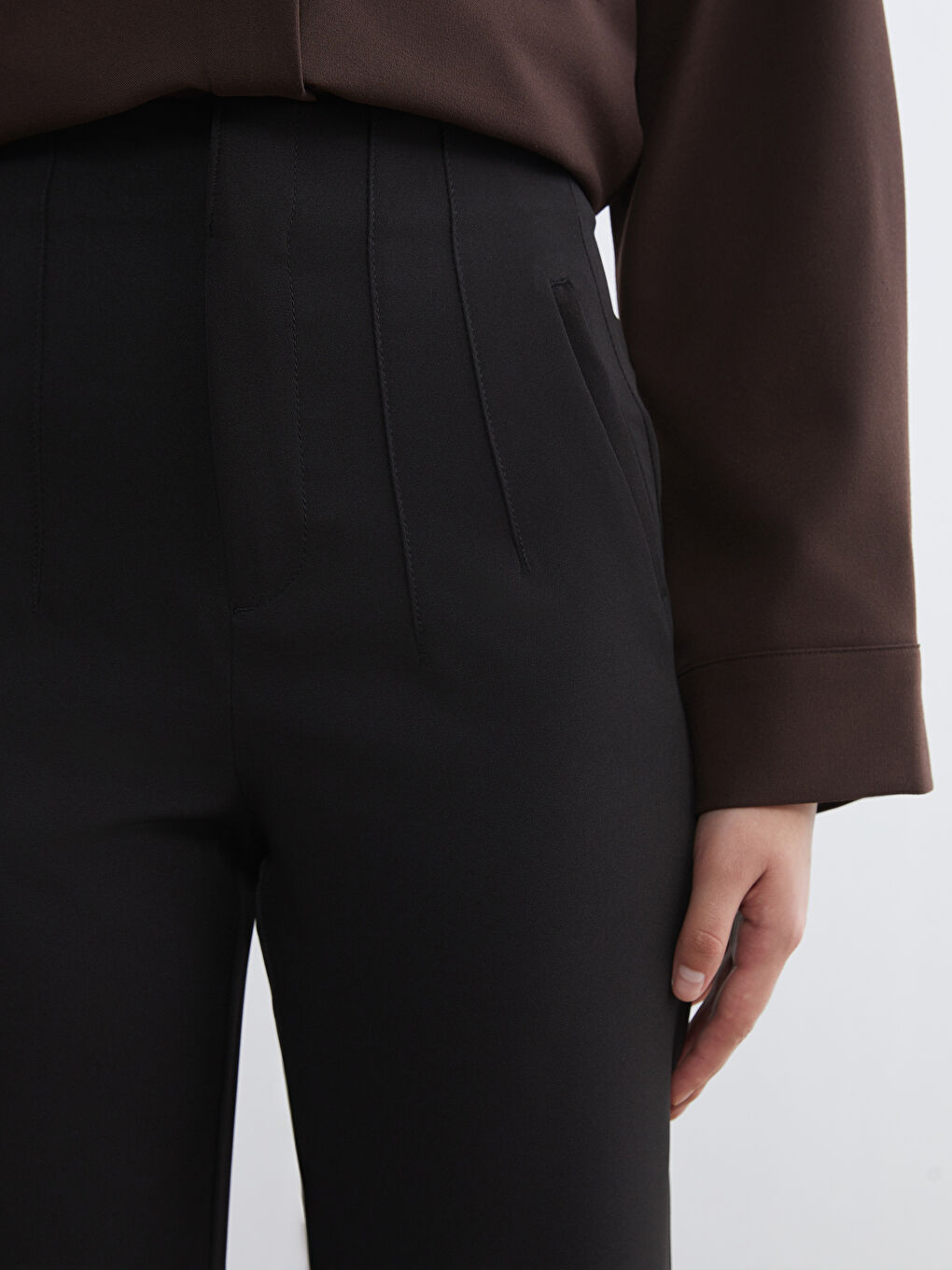 Slim Fit Flared Textured Trousers-2