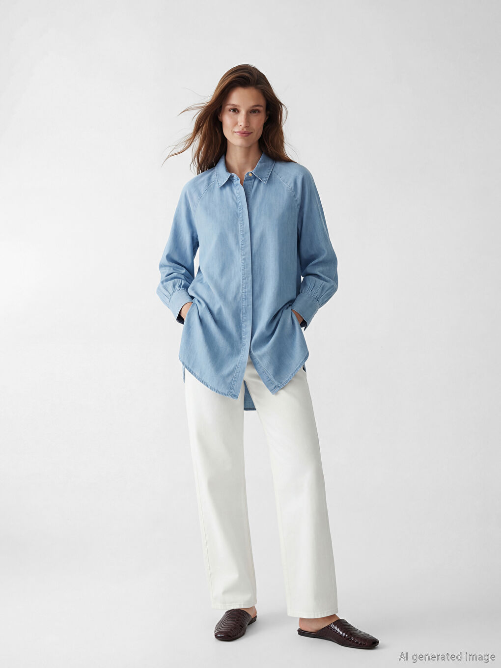 Женская рубашка-туника из денима-1